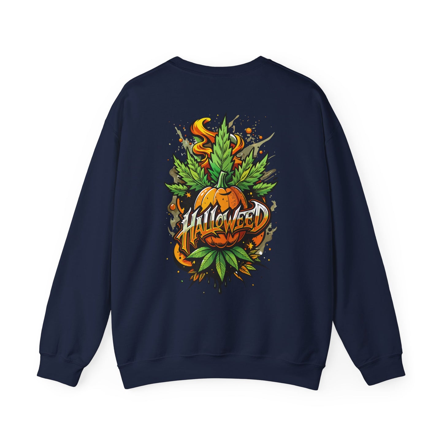 Halloween Pumpkin Graphic Sweatshirt — 'Halloween' Pumpkin & Leaves Illustration