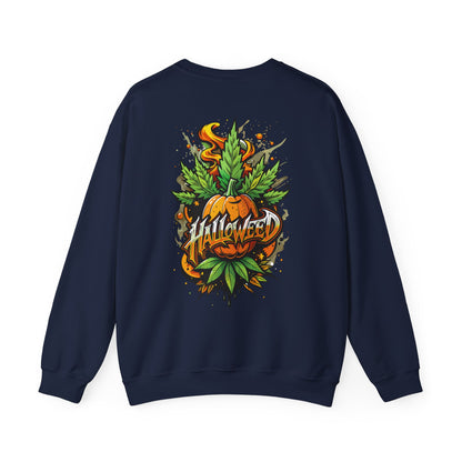 Halloween Pumpkin Graphic Sweatshirt — 'Halloween' Pumpkin & Leaves Illustration
