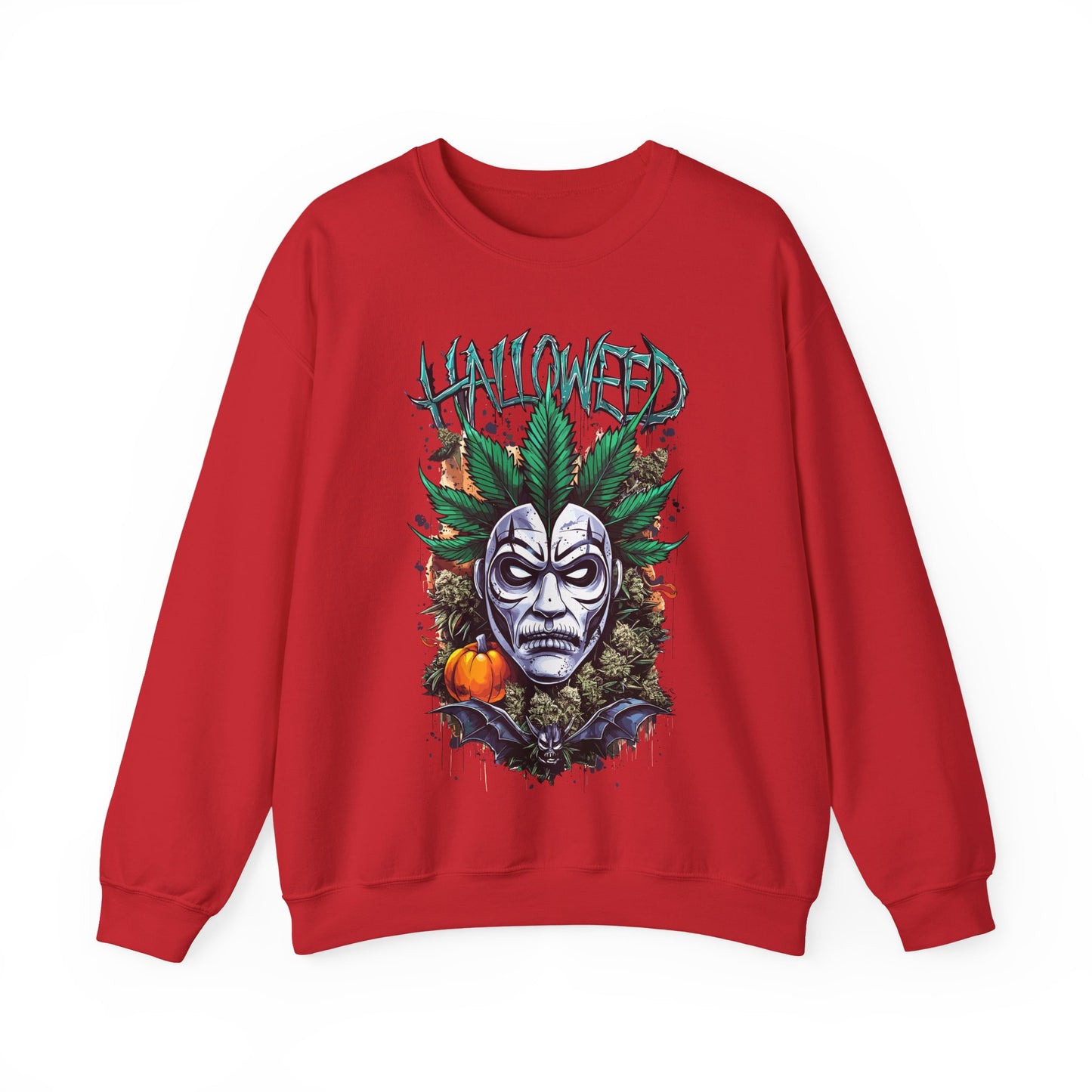 Hallowed Harvest — Halloween Mask & Pumpkin Graphic Sweatshirt