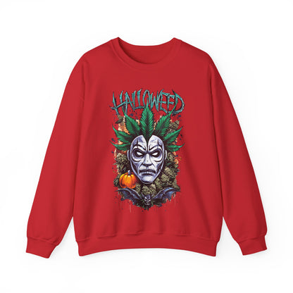 Hallowed Harvest — Halloween Mask & Pumpkin Graphic Sweatshirt
