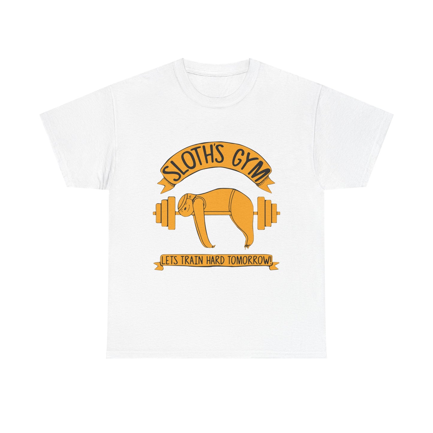 Funny Sloth Gym Unisex Heavy Cotton Tee - "Let's Train Hard Tomorrow" White