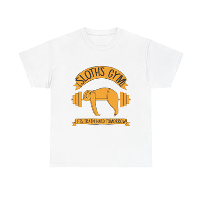 Funny Sloth Gym Unisex Heavy Cotton Tee - "Let's Train Hard Tomorrow" White