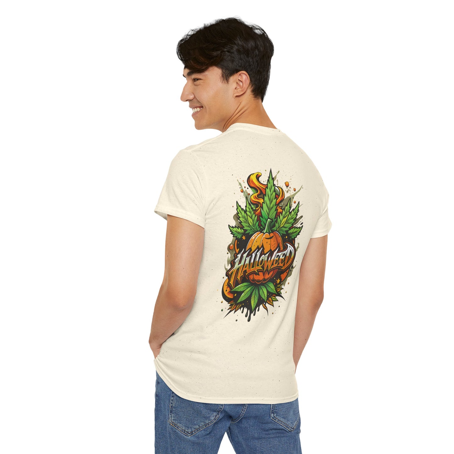 Hallowed Harvest Tee — Halloween Mask & Pumpkin Graphic T-Shirt