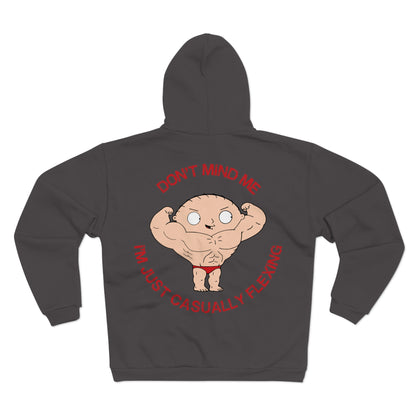 Funny Unisex Hooded Zip Sweatshirt - "Don't Mind Me, I'm Just Casually Flexing"