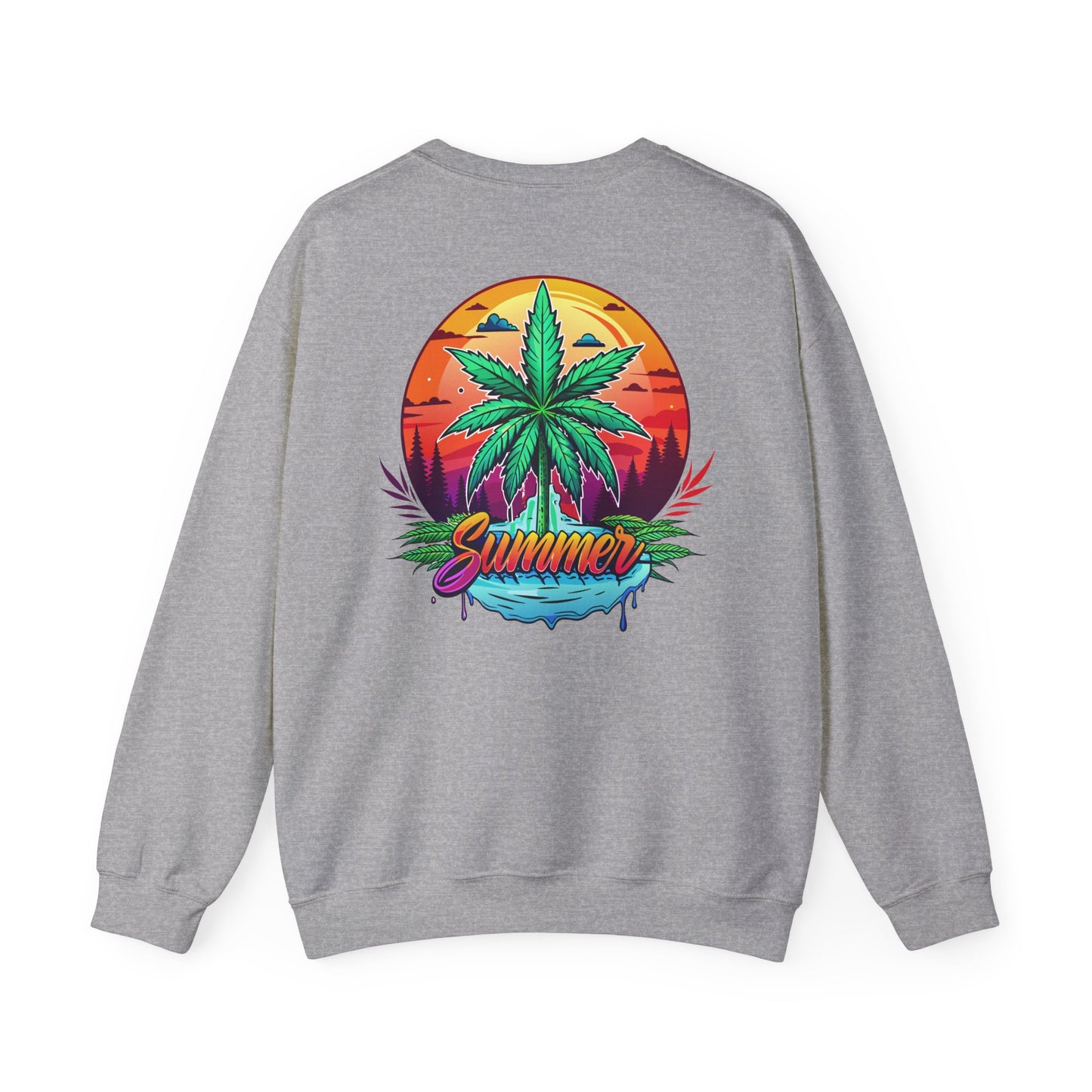 Summer Cannabis Leaf Swaetshirt – Retro Tropical Sunset