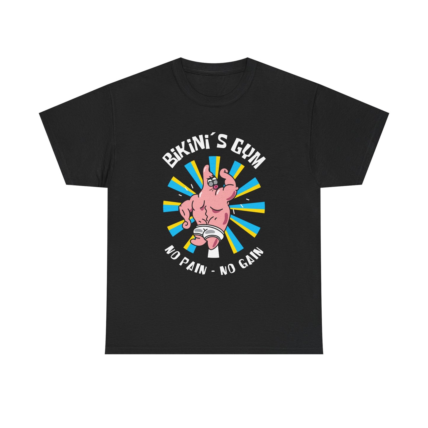 Bikini Bottom Gym Patrick Back Black Unisex Heavy Cotton Tee