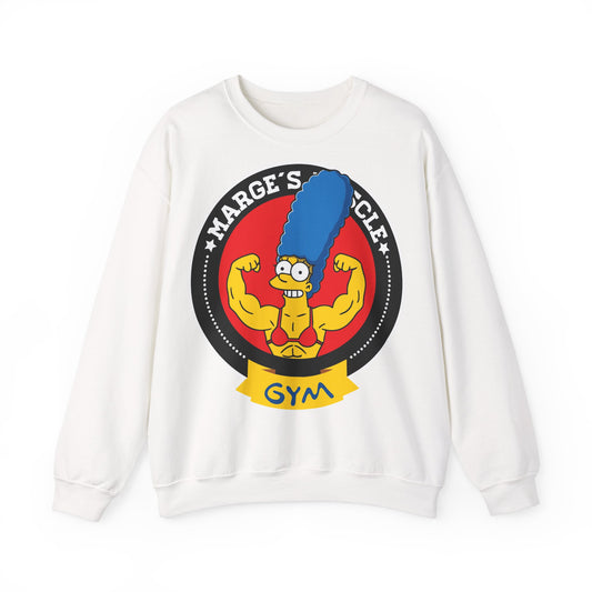 Marge's Muscle Gym Unisex Heavy Blend™ Crewneck Sweatshirt - Funny Sweatshirt for Fitness Enthusiasts White