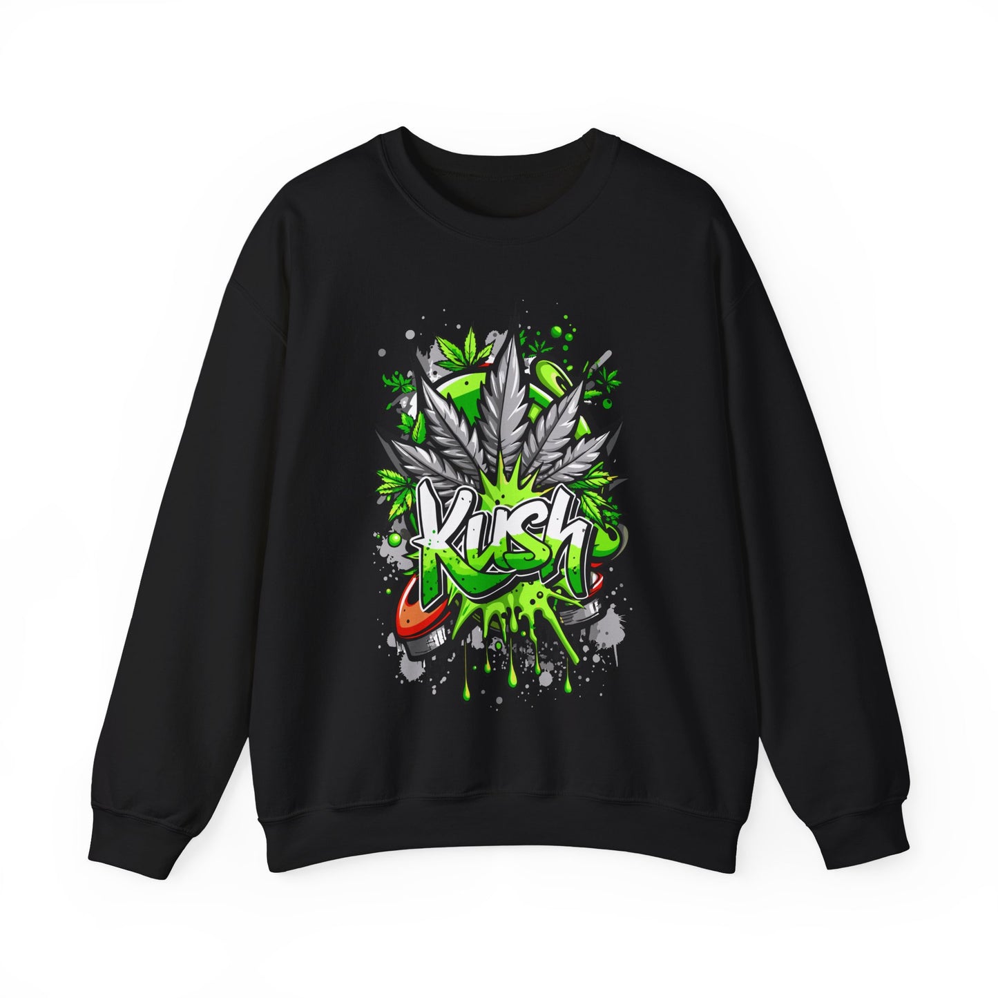 Kush Graffiti Sweatshirt — Green Cannabis Leaf Street Art