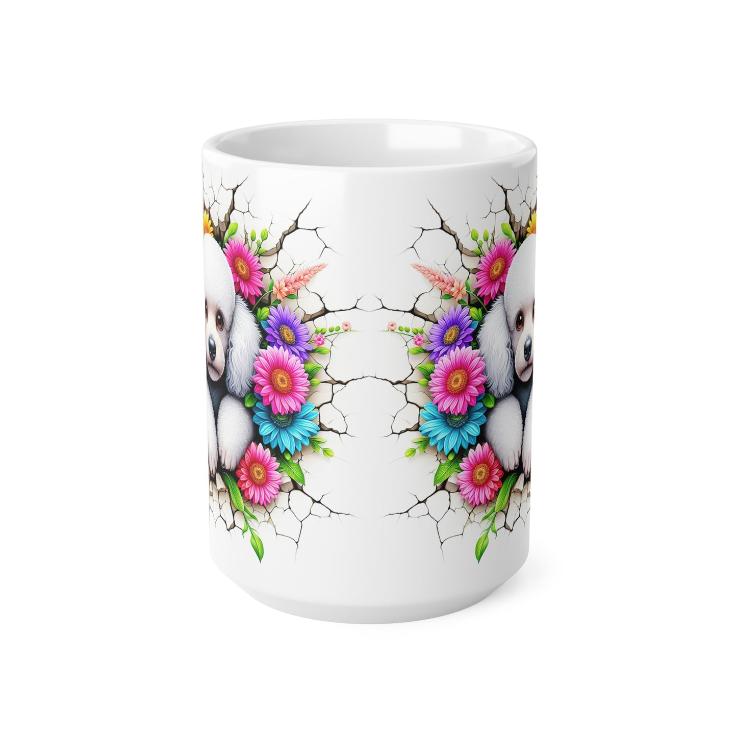 Cute Floral Panda & Poodle Ceramic Coffee Mug – 11oz & 15oz for Animal Lovers