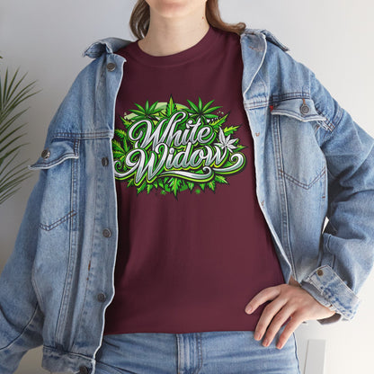 White Widow Graphic Tee — Cannabis Leaf Logo T-Shirt