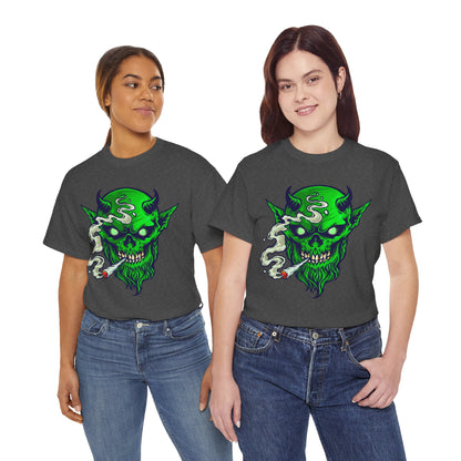 Smoking Green Demon Skull T-Shirt — Creepy Stoner Graphic Tee