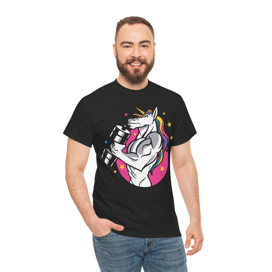 Motivational Unicorn Workout Tee - Unisex Heavy Cotton T-Shirt for Fitness Lovers Black