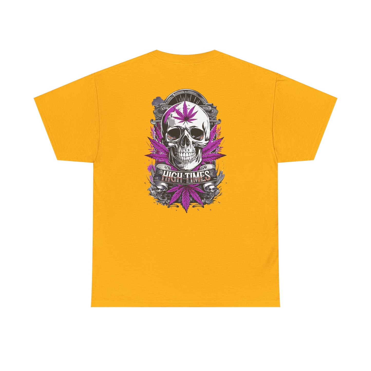 Skull & Purple Cannabis Leaf Tee - "High Times" Graphic T-Shirt Both