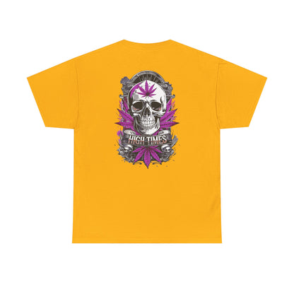 Skull & Purple Cannabis Leaf Tee - "High Times" Graphic T-Shirt Both