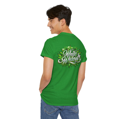 White Widow Graphic Tee — Cannabis Leaf Logo T-Shirt