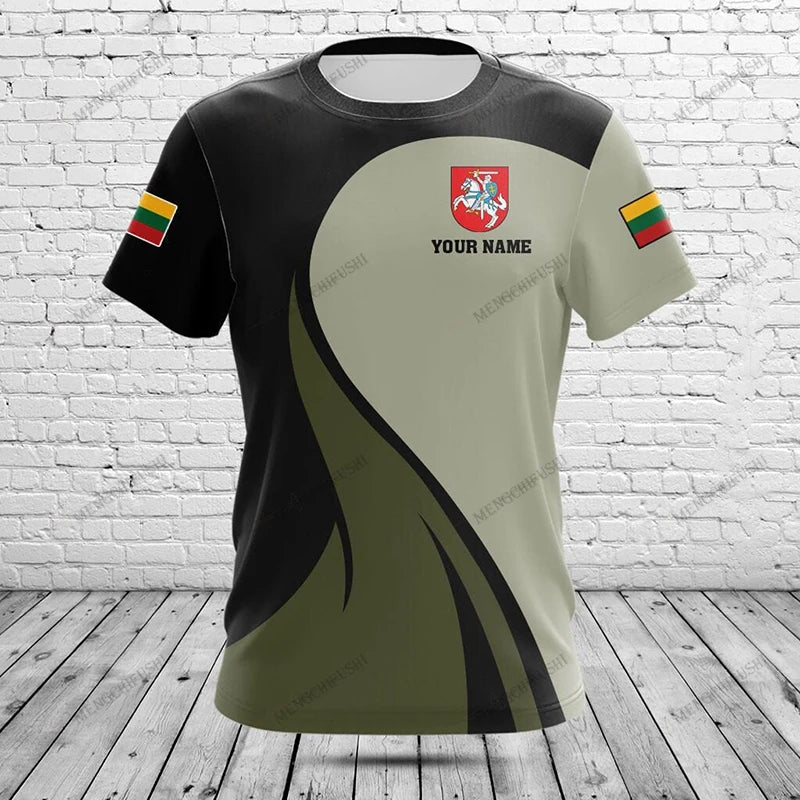 Custom Name Lithuania Symbol ArmyGreen Graphic T-shirts