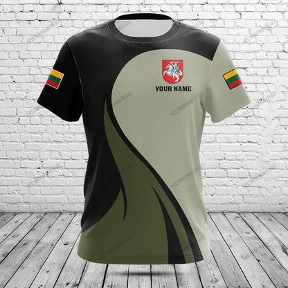 Custom Name Lithuania Symbol ArmyGreen Graphic T-shirts