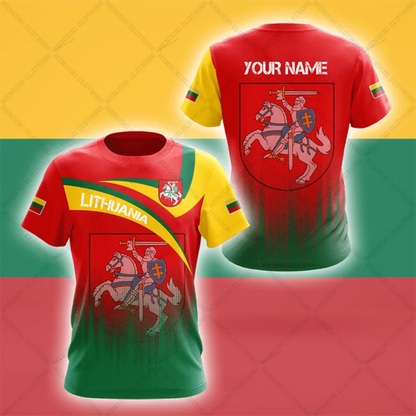 Custom Name Lithuania Emblem Graphic Unisex T-shirts