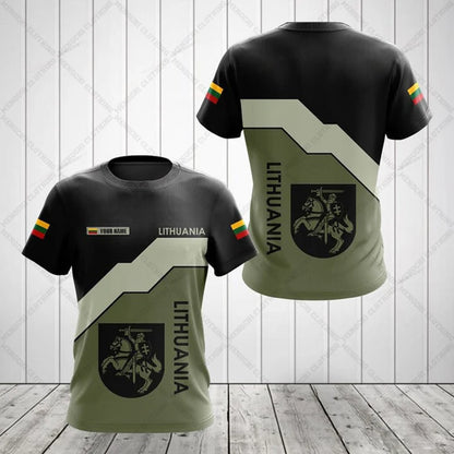 Custom Name Lithuania Symbol ArmyGreen Graphic T-shirts