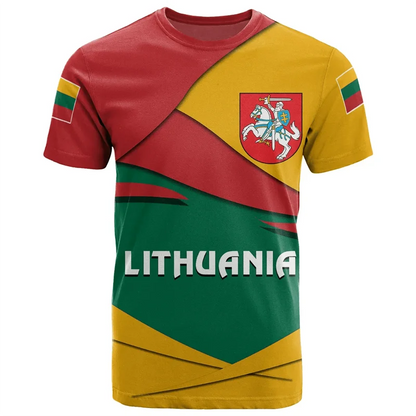 Lithuania 3D Print T Shirt National Emblem Pattern Short Sleeve