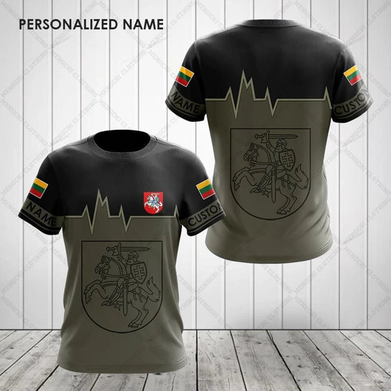 Custom Name Lithuania Symbol ArmyGreen Graphic T-shirts