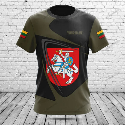 Custom Name Lithuania Symbol ArmyGreen Graphic T-shirts