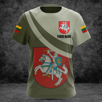 Custom Name Lithuania Symbol ArmyGreen Graphic T-shirts