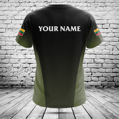 Custom Name Lithuania Symbol ArmyGreen Graphic T-shirts