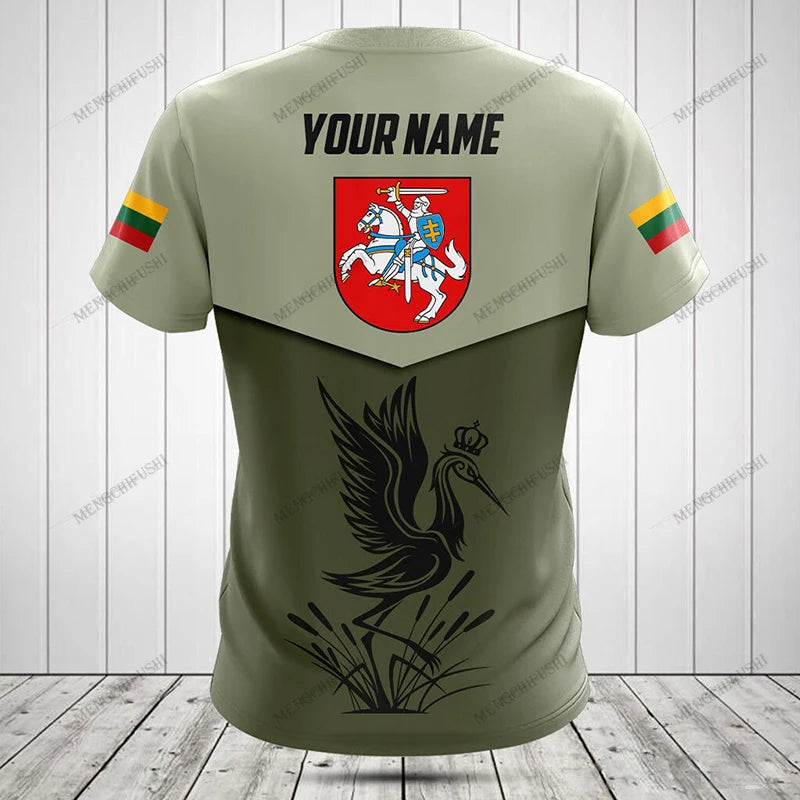 Custom Name Lithuania Symbol ArmyGreen Graphic T-shirts