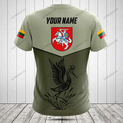 Custom Name Lithuania Symbol ArmyGreen Graphic T-shirts