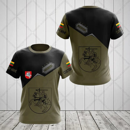 Custom Name Lithuania Symbol ArmyGreen Graphic T-shirts