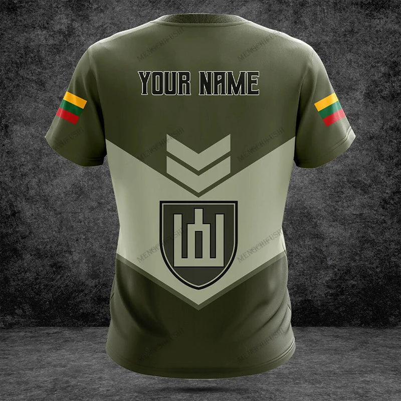 Custom Name Lithuania Symbol ArmyGreen Graphic T-shirts