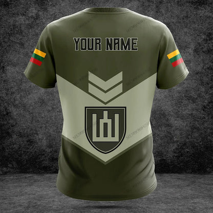 Custom Name Lithuania Symbol ArmyGreen Graphic T-shirts