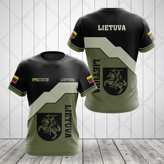Custom Name Lithuania Symbol ArmyGreen Graphic T-shirts
