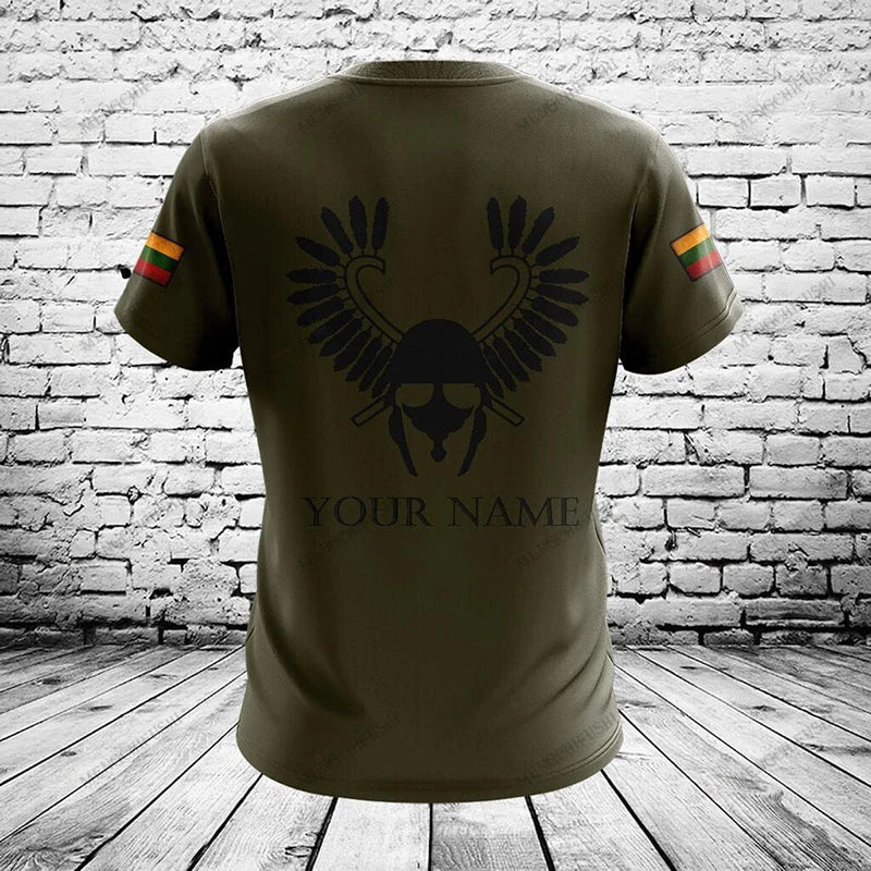 Custom Name Lithuania Symbol ArmyGreen Graphic T-shirts