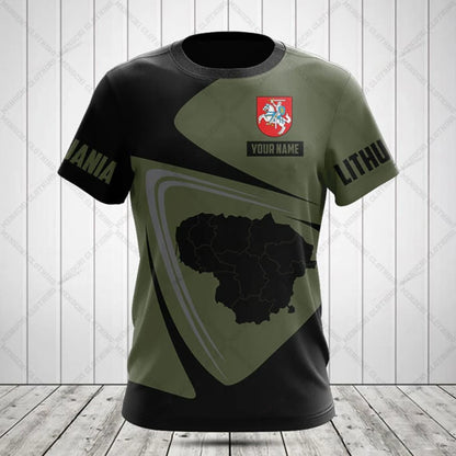 Custom Name Lithuania Symbol ArmyGreen Graphic T-shirts