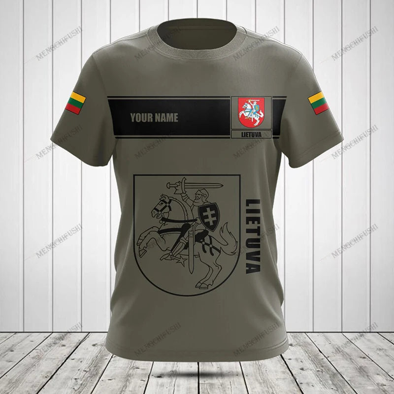 Custom Name Lithuania Symbol ArmyGreen Graphic T-shirts