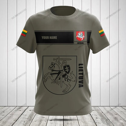 Custom Name Lithuania Symbol ArmyGreen Graphic T-shirts