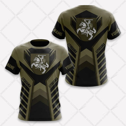 Custom Name Lithuania Symbol ArmyGreen Graphic T-shirts