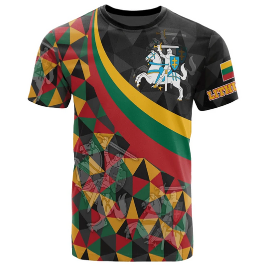 Lithuania 3D Print T Shirt National Emblem Pattern Short Sleeve