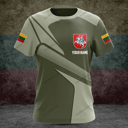 Custom Name Lithuania Symbol ArmyGreen Graphic T-shirts